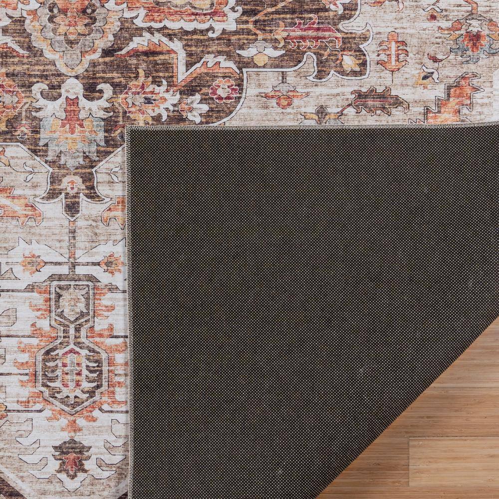 Soha Brown and Beige Traditional Medallion Washable Area Rug, 5' x 7'