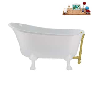 51 in. Acrylic Clawfoot Non-Whirlpool Bathtub in Glossy White with Brushed Gold Drain And Glossy White Clawfeet