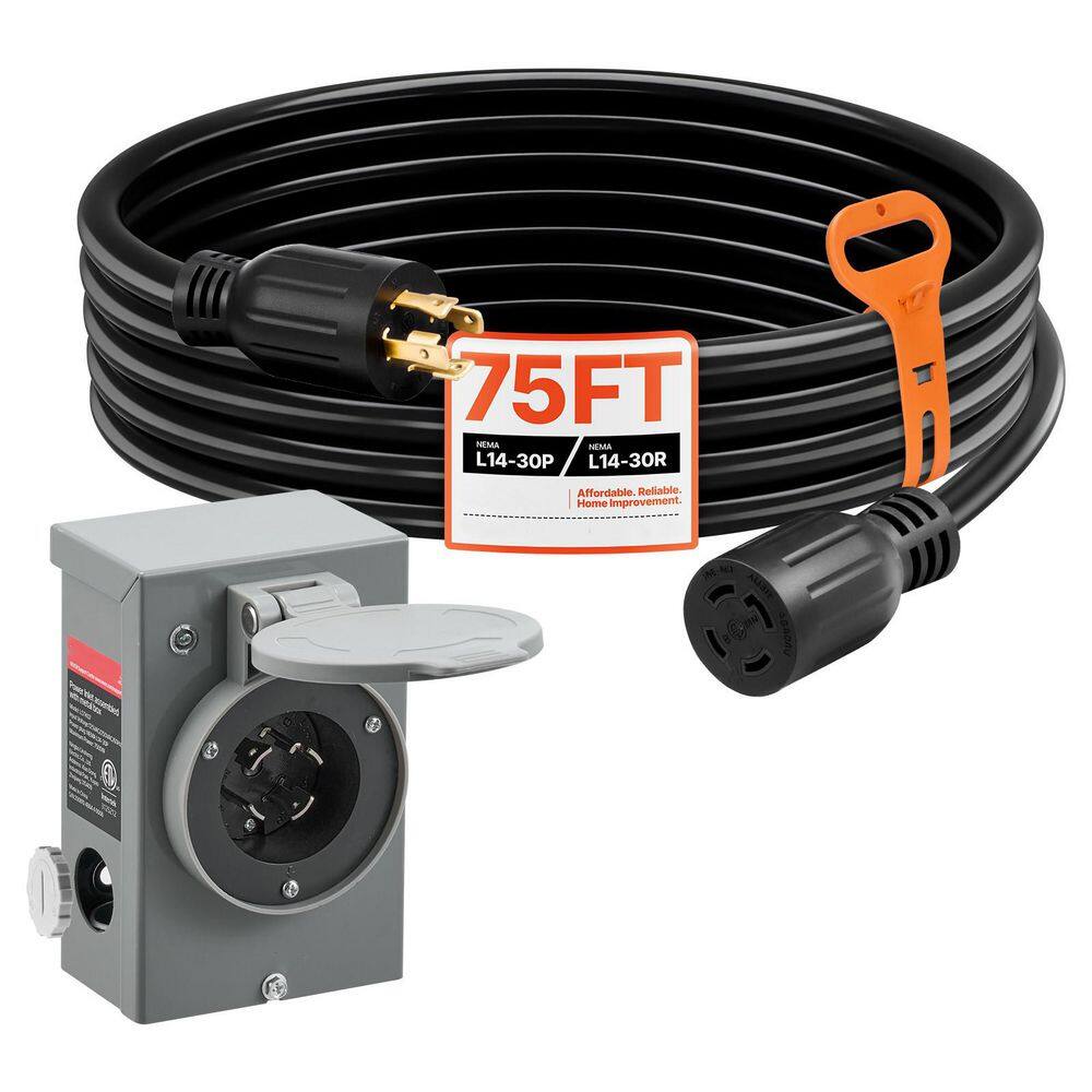 75 FT. 30 Amp 125/250V Generator Cord and Power Inlet Box, NEMA L14-30P to L14-30R, Generator Extension Cord 2025 update price history on PriceWatchPro