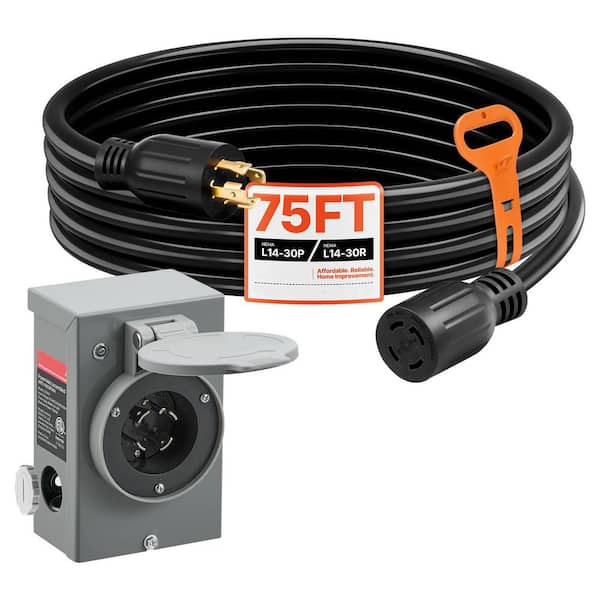 75 FT. 30 Amp 125/250V Generator Cord and Power Inlet Box, NEMA L14-30P to L14-30R, Generator Extension Cord 2025 update
