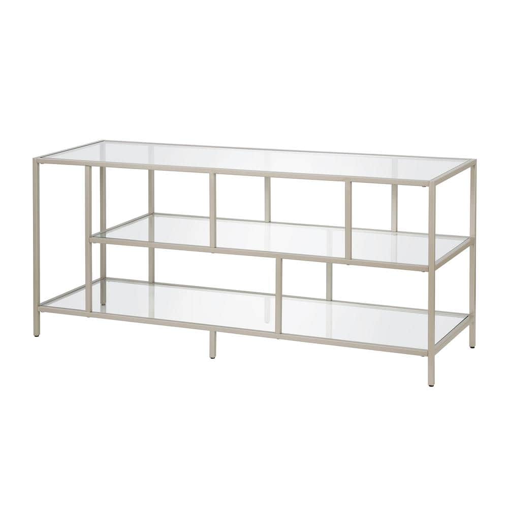 Winthrop 55 Satin Nickel TV Stand with Glass Shelves