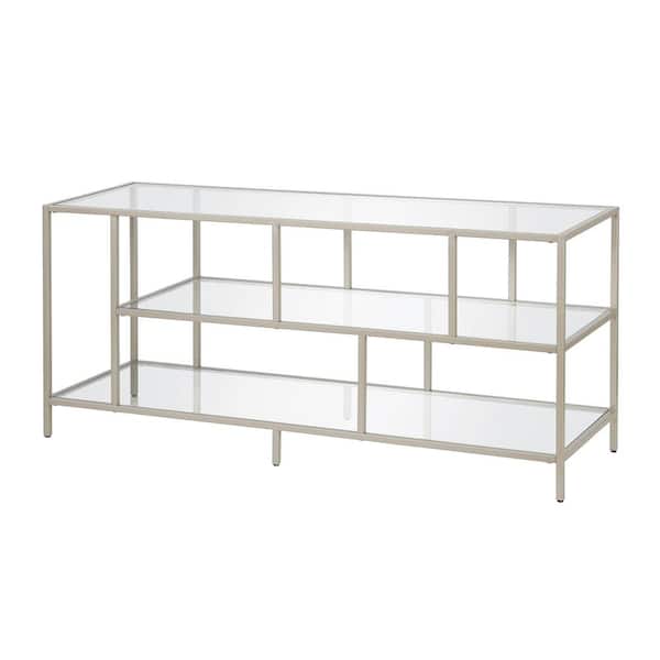 Meyer&Cross Winthrop 55 in. Satin Nickel TV Stand with Glass Shelves