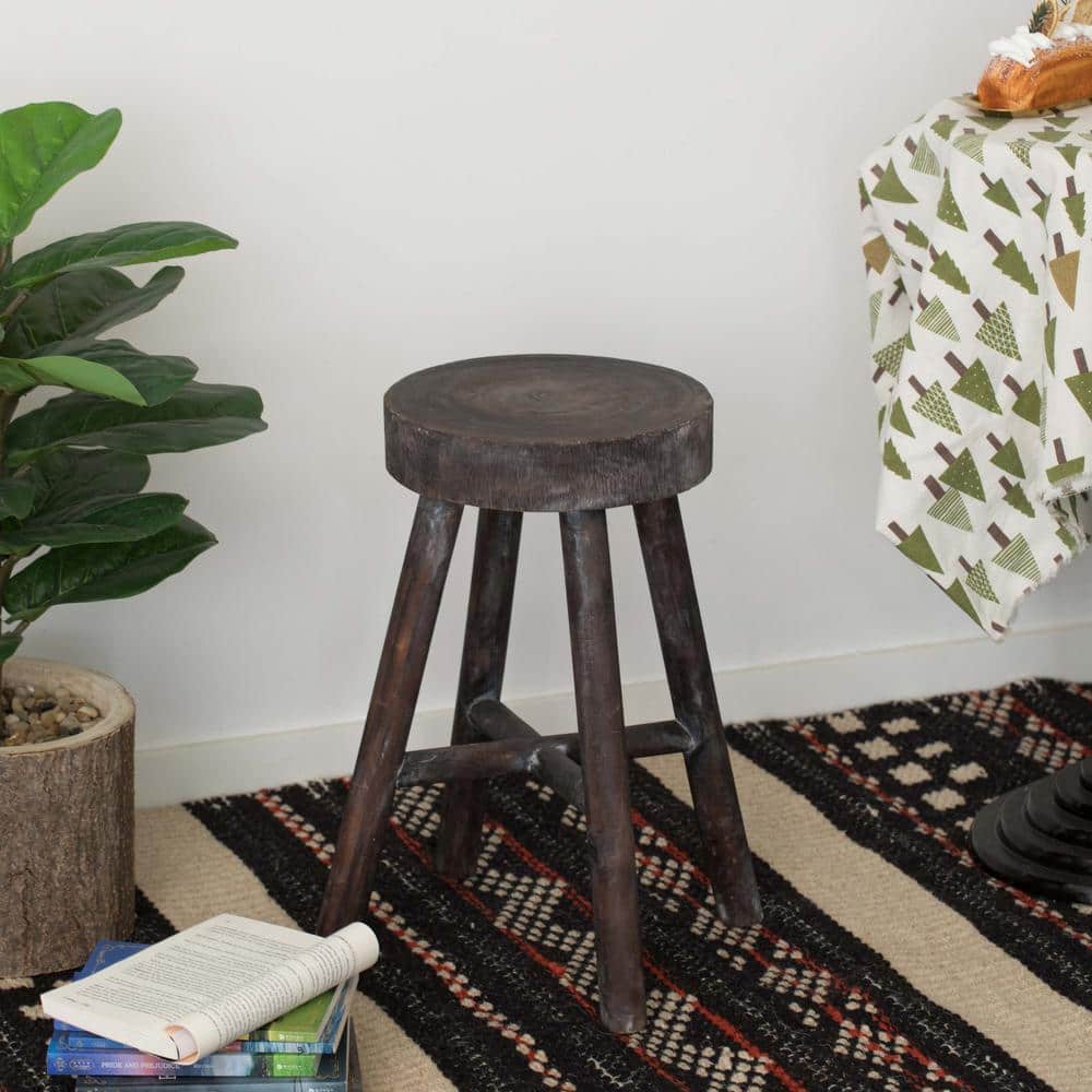 Rustic Brown Wooden Log Cabin Stools Set of 2