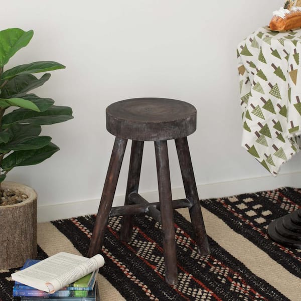 Antique Round Wooden Chair Log Cabin Stools Set of 2