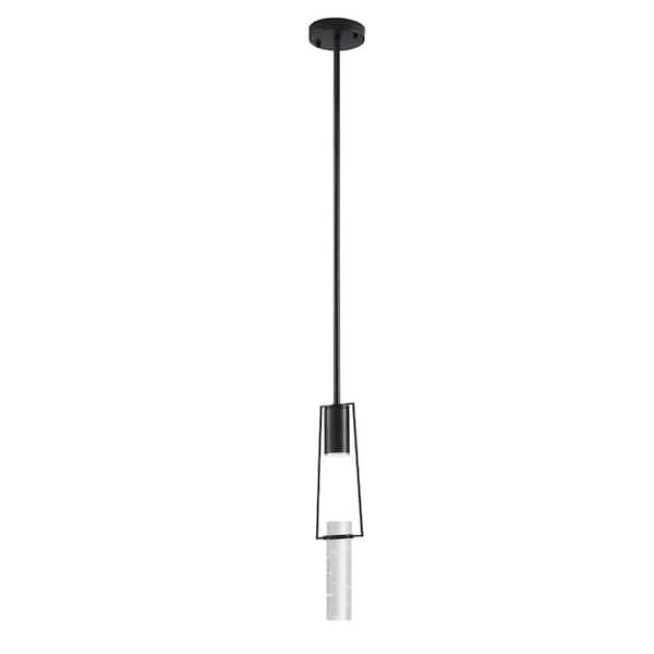 Finesse Decor Harmony 5-Watt 1-Light Matte Black Single Pendant Light with 7 in. Long Crystal