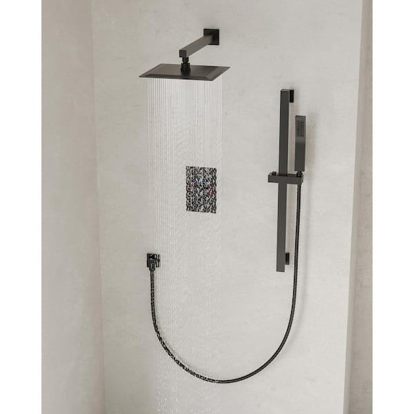 2-Spray Patterns 2.5 GPM 10 in. Dual Shower Head Wall Mount Fixed Shower Head with Handheld in Matte Black