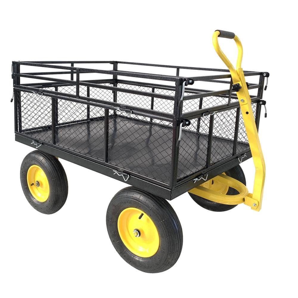 Black Metal Garden Cart, Utility Wagon with Removable Mesh Sides, 2-in-1 Handle and 16 in Tires price history on PriceWatchPro