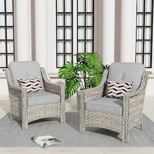 Eureka Gray Modern Wicker Outdoor Lounge Chair Seating Set with Dark Gray Cushions (2-Pack)