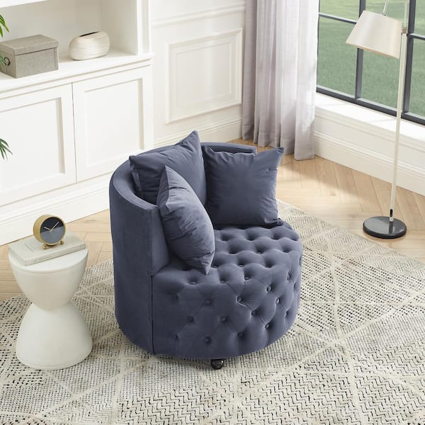 IDEAGLE Gray Velvet Upholstered Accent Swivel Chair Barrel Living