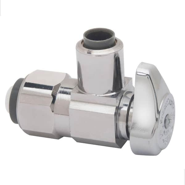 Photo 1 of 1/2 in. Push Connect Inlet x 3/8 in. Outlet Diameter Compression Outlet 1/4-Turn Angle Valve