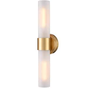 4.9 in. 2-Light Gold Modern Wall Sconce with Standard Shade