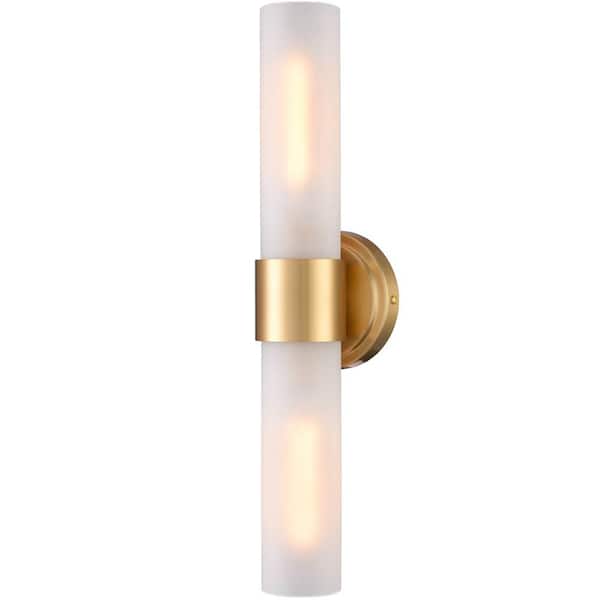 CLAXY 4.9 in. 2-Light Gold Modern Wall Sconce with Standard Shade