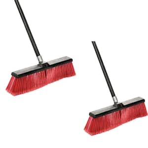 18 in. Red Indoor Outdoor Smooth Surface Push Broom (2-Pack)