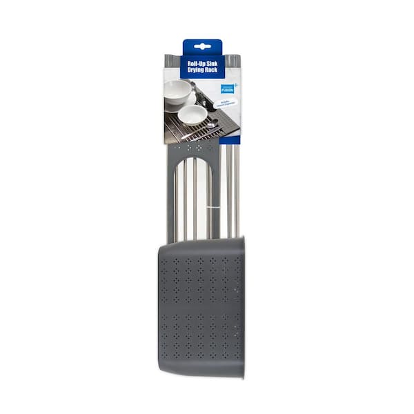 GRAND FUSION HOUSEWARES INC 20 in. X 11.4 in. Sink Rack with Utensil Organizer in Stainless Steel