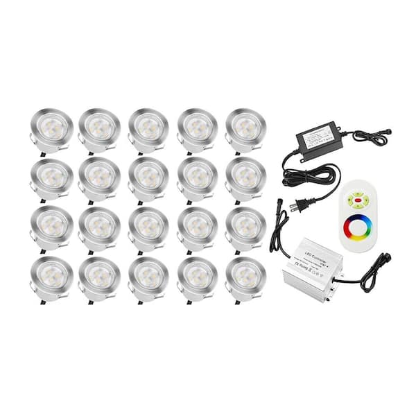 20pcs Stainless Steel Low Voltage LED Deck Lights Multi-Color RGB Waterproof Recessed Outdoor Lighting