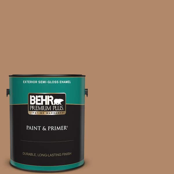 BEHR PREMIUM PLUS 1 gal. #MQ2-2 Syrup Semi-Gloss Enamel Exterior Paint & Primer