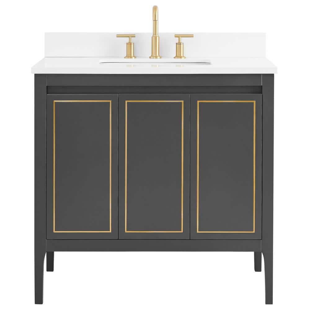 Exeter 36 in. W x 21 in. D x 34 in. H Bath Vanity in Black and Gold with White Quartz Top and Single Sink Ceramic Basin price history on PriceWatchPro