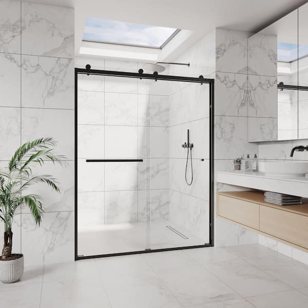 CS Series 50 - 54 in. W X 76 in. H Semi Frameless Double Sliding Shower Door with 5/16 in. Tempered Glass in Matte Black