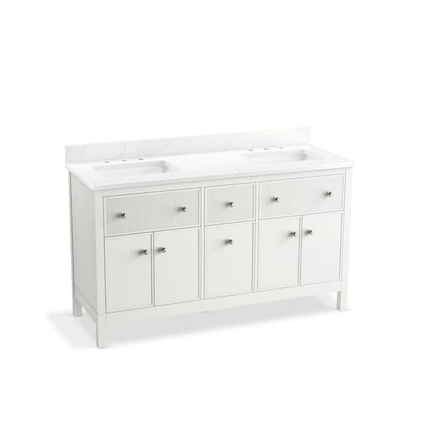 KOHLER Malin 61in. Double Sink Freestanding White Bath Vanity with White Quartz Top Assembled