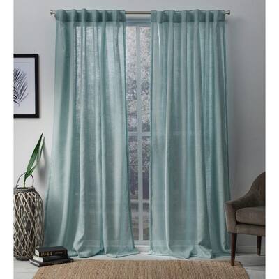 Bella Seafoam Solid Polyester 54 in. W x 84 in. L Hidden Tab Top Sheer Curtain Panel (Set of 2)