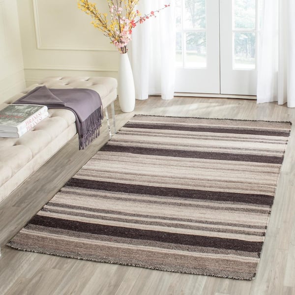 Dhurries Natural/Black Doormat 3 ft. x 5 ft. Striped Area Rug