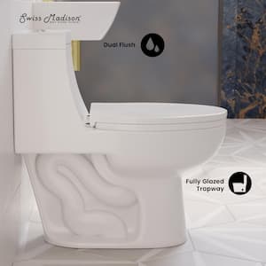 Avallon 1-piece 0.8/1.28 GPF Dual Flush Elongated Toilet in Glossy White, Seat Included