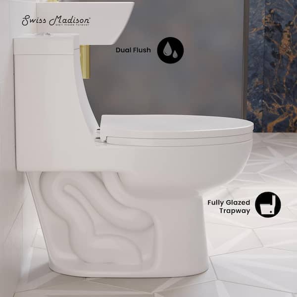 Avallon 1-piece 0.8/1.28 GPF Dual Flush Elongated Toilet in Glossy White, Seat Included