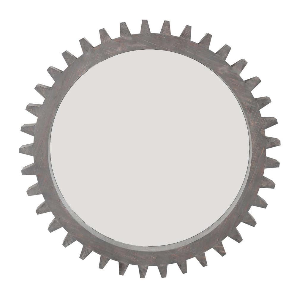 Brown 42 in. W x 42 in. Wood Round Hanging Gear Shape Decorative Mirrors, R