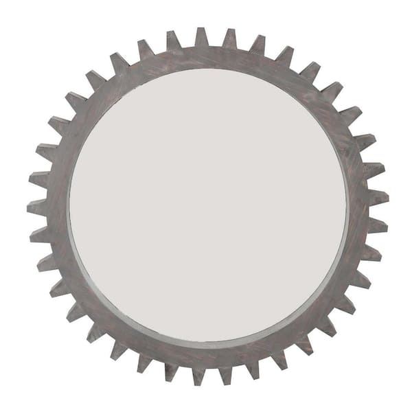 Unbranded Brown 42 in. W x 42 in. Wood Round Hanging Gear Shape Decorative Mirrors, Round Wall Mirror