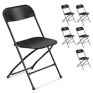Black Plastic Folding Chairs, Indoor Outdoor Portable Stackable Commercial Seat with Steel Frame 350lbs, Set of 6