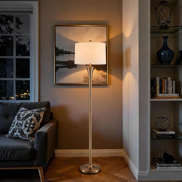 KAWOTI 66 in. Champagne Gold Metal Standard Floor Lamp with White