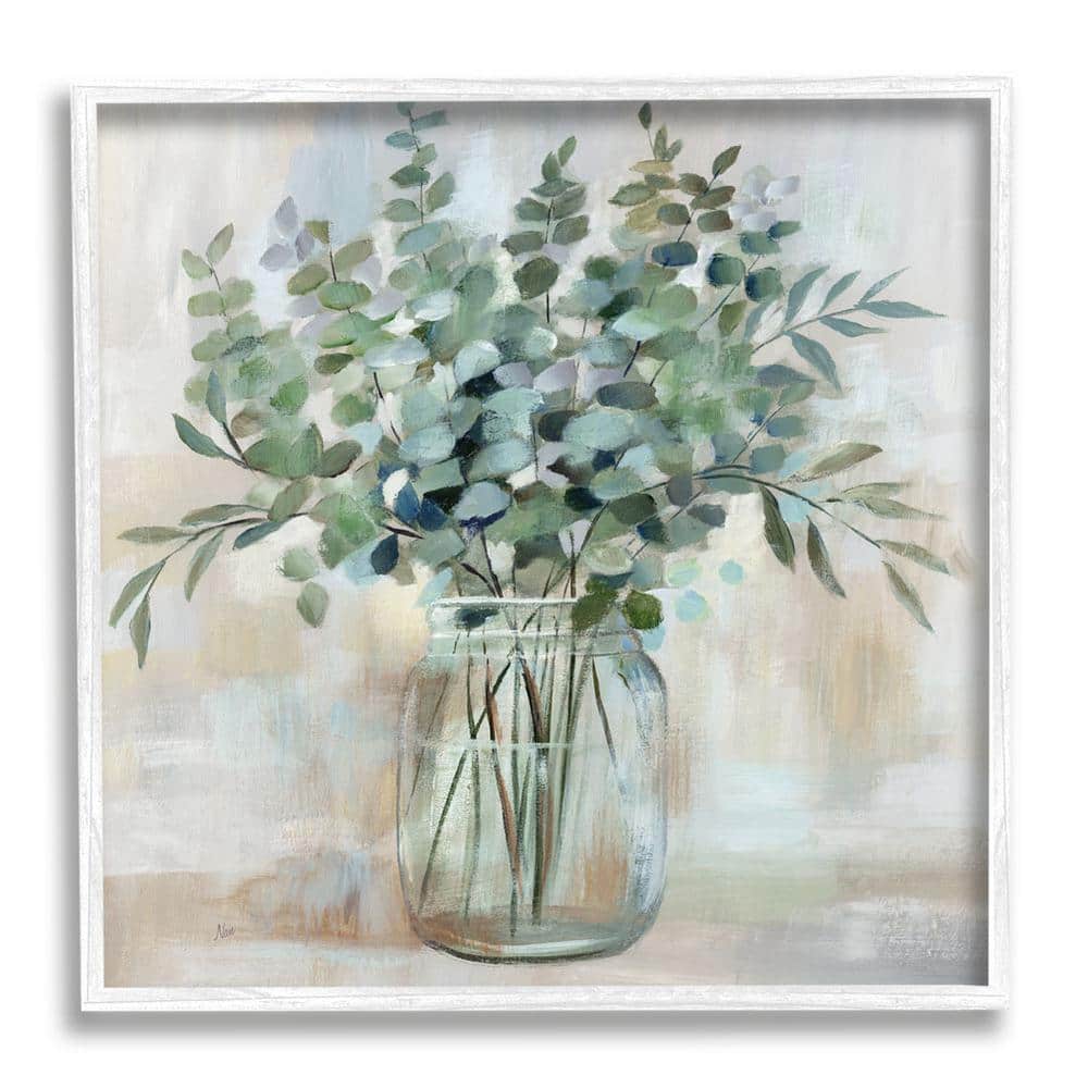The Stupell Home Decor Collection Soothing Eucalyptus Flower Herb Arrangement Rustic Jar Design by Nan Framed Nature Art Print 24 in. x 24 in.