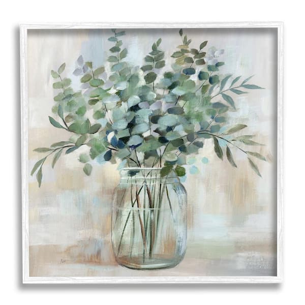 The Stupell Home Decor Collection Soothing Eucalyptus Flower Herb Arrangement Rustic Jar Design by Nan Framed Nature Art Print 24 in. x 24 in.