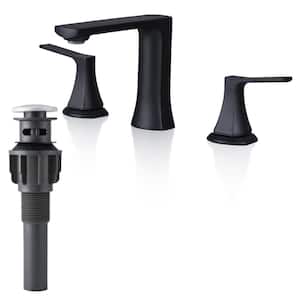 8 in. Widespread Deck Mount 2-Handle Bathroom Faucet with Drain Kit in Matte Black