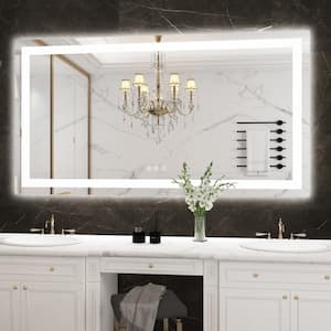New 55 in. W x 30 in. H Large Rectangular Frameless Anti-Fog LED Light Wall Mounted Bathroom Vanity Mirror in White