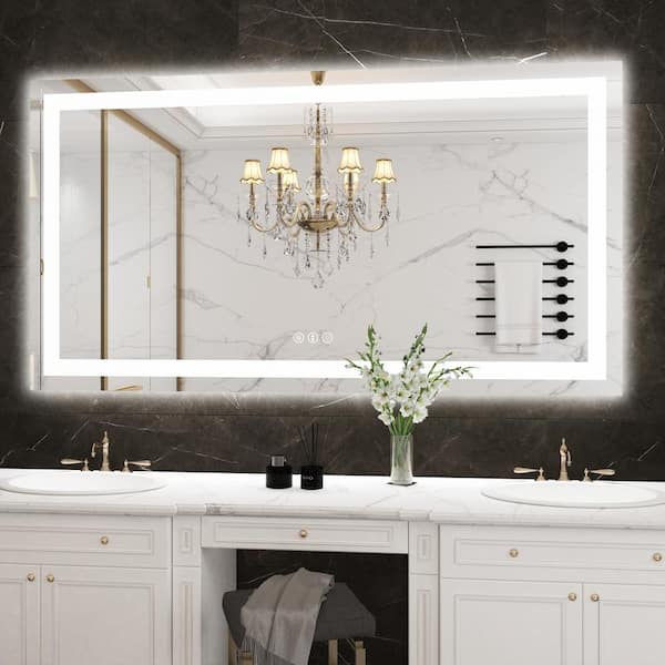Klajowp New 55 in. W x 30 in. H Large Rectangular Frameless Anti-Fog LED Light Wall Mounted Bathroom Vanity Mirror in White