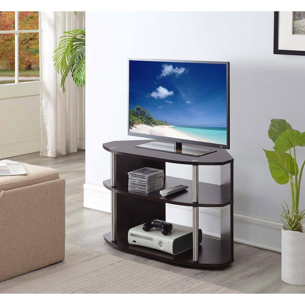Espresso Swivel 3-Tier TV Stand with Cabinet