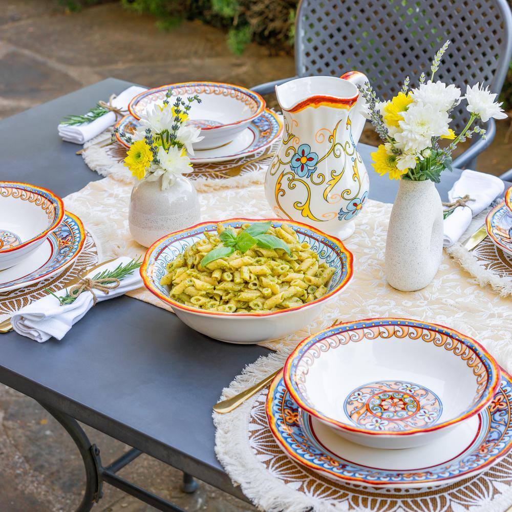 Renaissance-Inspired 10" Multicolor Ceramic Serving Bowl with Scalloped Edge