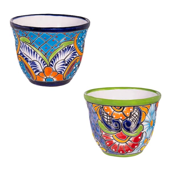 Talavera 7 in. Tilted Baul Ceramic Planters (Set of 2)