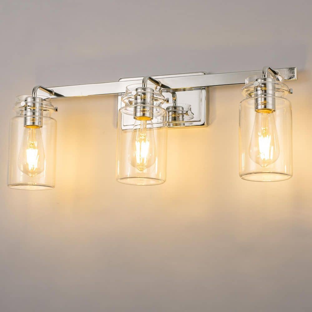 23.7 in. 3 Light Chrome Vanity Light with Clear Glass Shades and E26 Sockets for Bathroom Use price history on PriceWatchPro