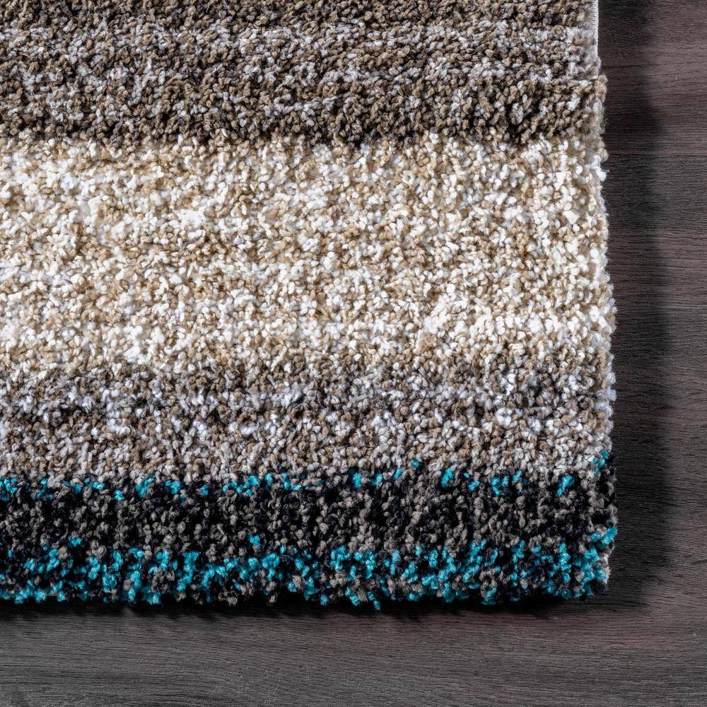 Handmade Tufted Striped Shag Round Rug in Blue Multi
