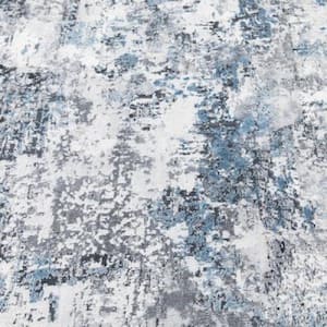 Adare Blue 2 ft. x 7 ft. Painterly Polyester Area Rug