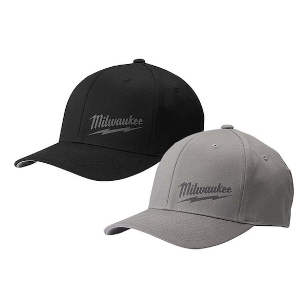 Milwaukee Large/Extra Large Black Fitted Hat with Large/Extra Large Gray Fitted Hat (2-Pack)
