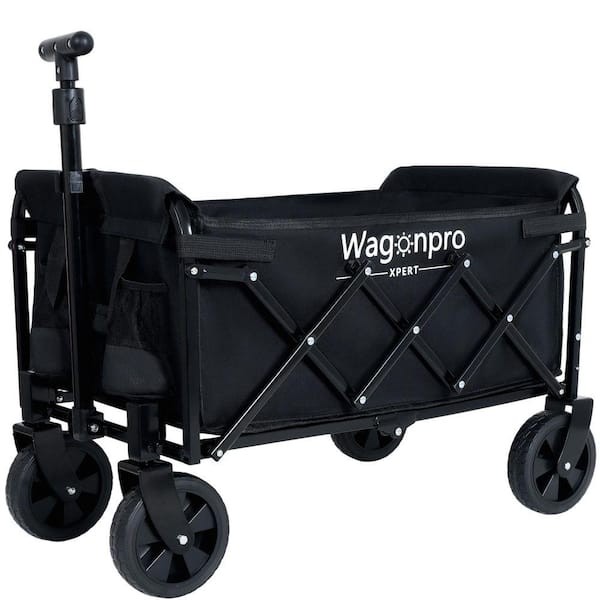Black 3 cu. ft. Steel Garden Cart, Expandable Dual-Layer Utility Wagon for Camping, Shopping, Sports, Gardening, Fishing