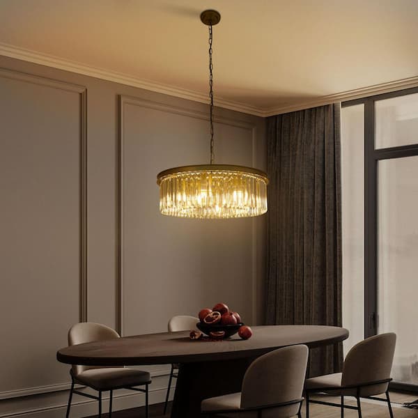 OUKANING 23.62 in. 8-Light Modern Crystal Round Gold