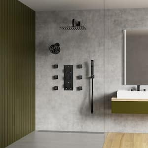 Thermostatic Triple Handles 8-Spray Dual Shower Head Shower Faucet with 6-Jets 2.5 GPM in Matte Black(Valve Included)