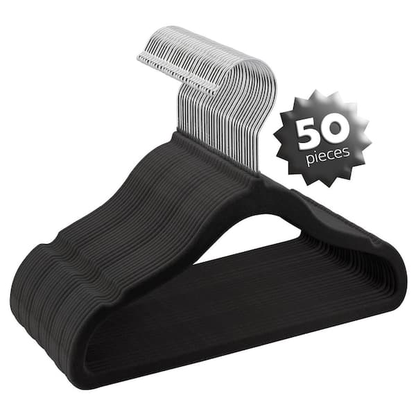 50 Piece Kids Non-Slip Velvet Cloths Hangers with Notched Shoulders in Black