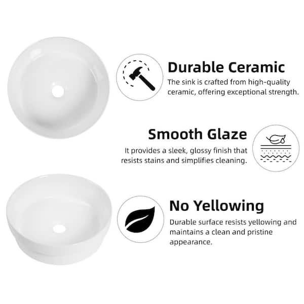 16 in. x 16 in. Round Semi Recessed Bathroom Sink without Overflow, Glossy Finish and White Ceramic for Small Spaces