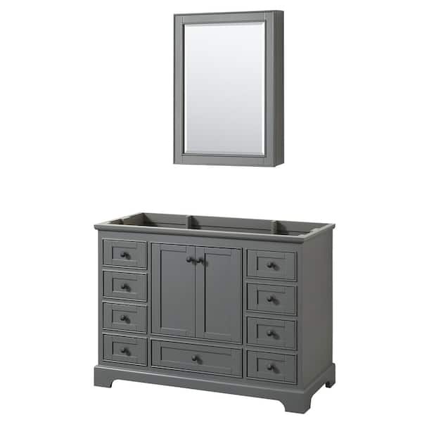 Wyndham Collection Deborah 47.25 in. W x 21.5 in. D x 34.25 in. H Single Bath Vanity Cabinet without Top in Dark Gray with Med Cab Mirror