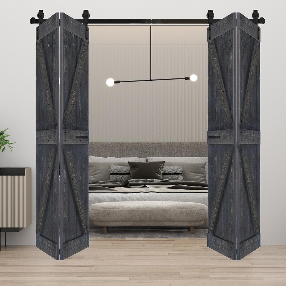 Carbon Gray Finished Solid Spruce Wood Bi-Fold Barn Door